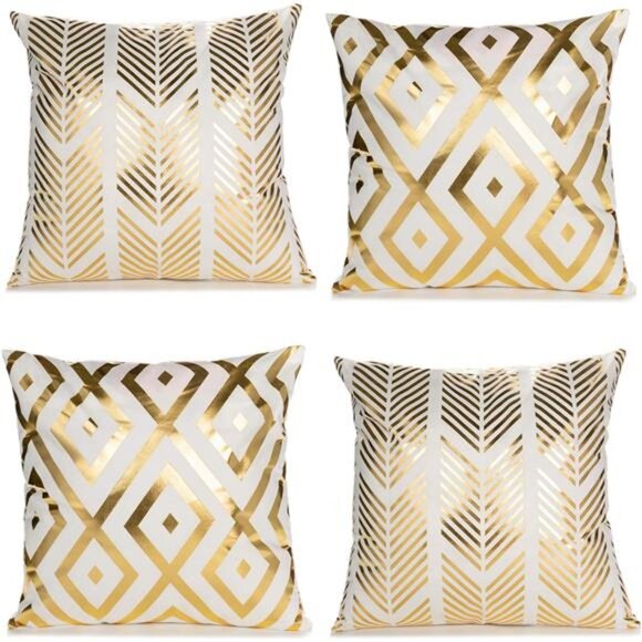 Home Decorative Set of 4 Throw Pillow Covers Gold Foil Pillow Covers 18 - Picture 1 of 14